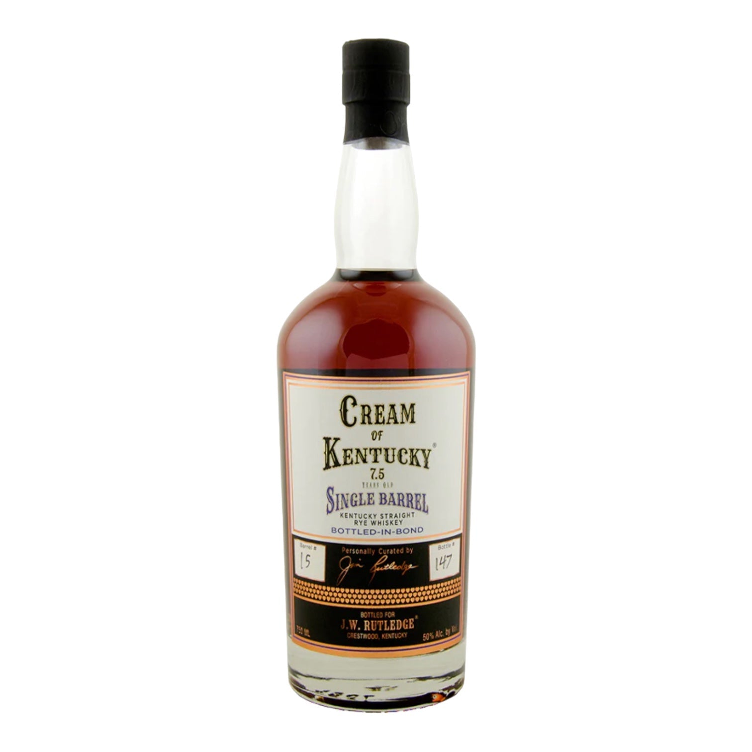 J. W. Rutledge Cream of Kentucky 7.5 Year Old Single Barrel Bottled in Bond Rye Whiskey 750ml