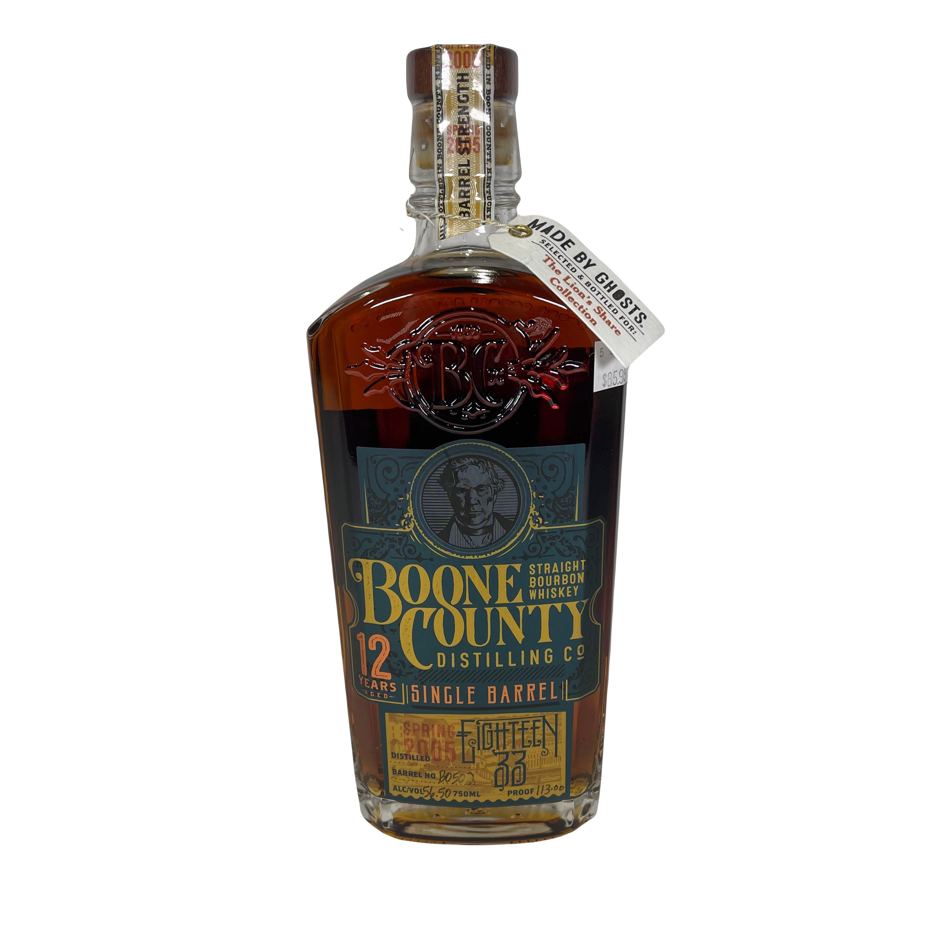 Boone County Eighteen 33 Ghosts Lion's Share 12 Year Old Single Barrel Straight Bourbon Whiskey 750ml