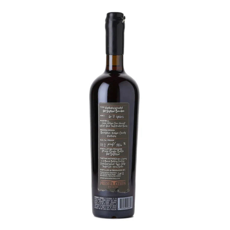 Preservation Estate Pot Distilled Lot 1 Wheated Kentucky Bourbon Whiskey 750ml