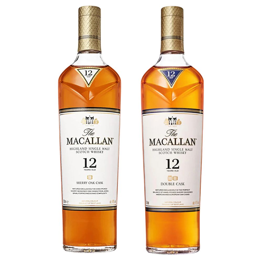 Macallan Sherry Oak & Double Oak Cask 12 Year Old Single Malt Scotch Whisky Bundle 750ml 2-Pack