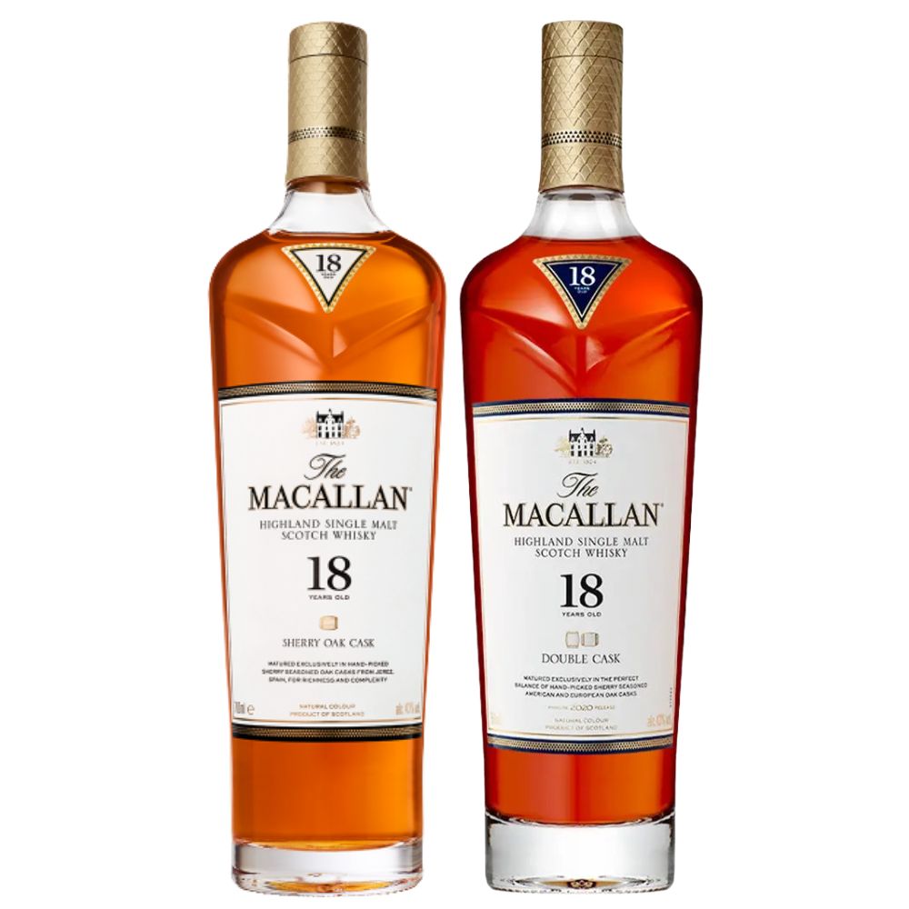 Macallan Sherry Oak & Double Oak Cask 18 Year Old Single Malt Scotch Whisky Bundle 750ml 2-Pack